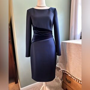 Vince Camuto Navy Long Sleeve Dress w/ Velvet Accents - Sz 4